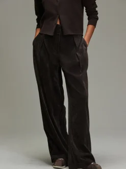 Next Cord Wide Leg Trousers Chocolate Brown Discount