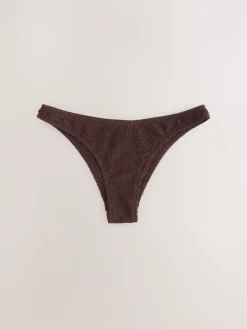 Next Brazilian High Leg Bikini Bottoms Chocolate Brown Crinkle