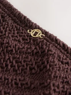 Next Brazilian High Leg Bikini Bottoms Chocolate Brown Crinkle