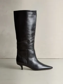 Next Crinkle Effect Leather Signature Underset Heel Knee High Boots Chocolate Brown Best