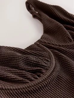 Next Chocolate Brown Crinkle Tummy Control DD+ Wired Swimsuit Sale