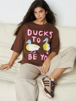 Next Chocolate Brown Duck Graphic Short Sleeve Crew Neck T-Shirt Clearance