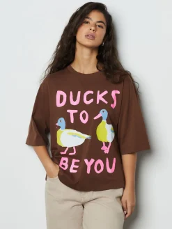 Next Chocolate Brown Duck Graphic Short Sleeve Crew Neck T-Shirt Clearance