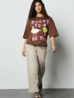 Next Chocolate Brown Duck Graphic Short Sleeve Crew Neck T-Shirt Clearance
