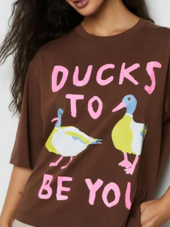 Next Chocolate Brown Duck Graphic Short Sleeve Crew Neck T-Shirt Clearance
