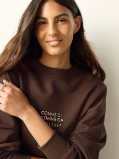 Next 2-In-1 Sweatshirt With Satin Midi Skirt Chocolate Brown Embroidery Outlet