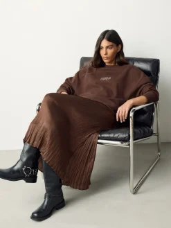 Next 2-In-1 Sweatshirt With Satin Midi Skirt Chocolate Brown Embroidery Outlet
