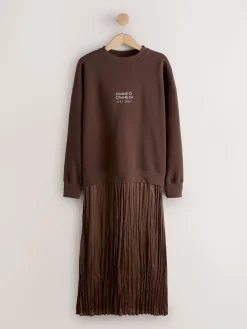 Next 2-In-1 Sweatshirt With Satin Midi Skirt Chocolate Brown Embroidery Outlet