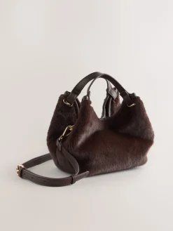 Next Faux Fur Cross-Body Bag Chocolate Brown Best