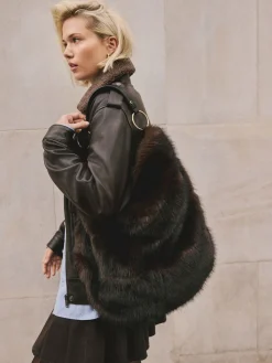 Next Faux Fur Shoulder Bag Chocolate Brown Online