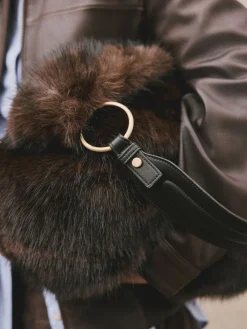 Next Faux Fur Shoulder Bag Chocolate Brown Online