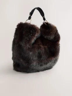 Next Faux Fur Shoulder Bag Chocolate Brown Online