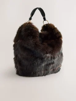 Next Faux Fur Shoulder Bag Chocolate Brown Online