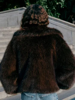 Next Faux Fur Zip Through Jacket Chocolate Brown Sale