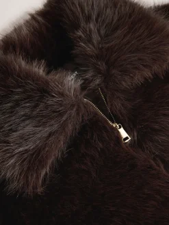 Next Faux Fur Zip Through Jacket Chocolate Brown Sale