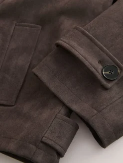 Next Chocolate Brown Faux Suede Cropped Trench Coat New