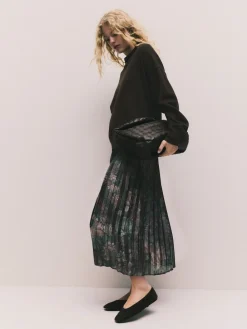 Next 2-In-1 Knitted Jumper with Pleated Midi Skirt Chocolate Brown Floral Hot