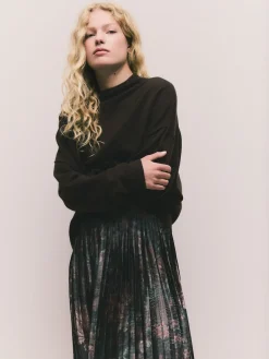 Next 2-In-1 Knitted Jumper with Pleated Midi Skirt Chocolate Brown Floral Hot