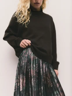 Next 2-In-1 Knitted Jumper with Pleated Midi Skirt Chocolate Brown Floral Hot