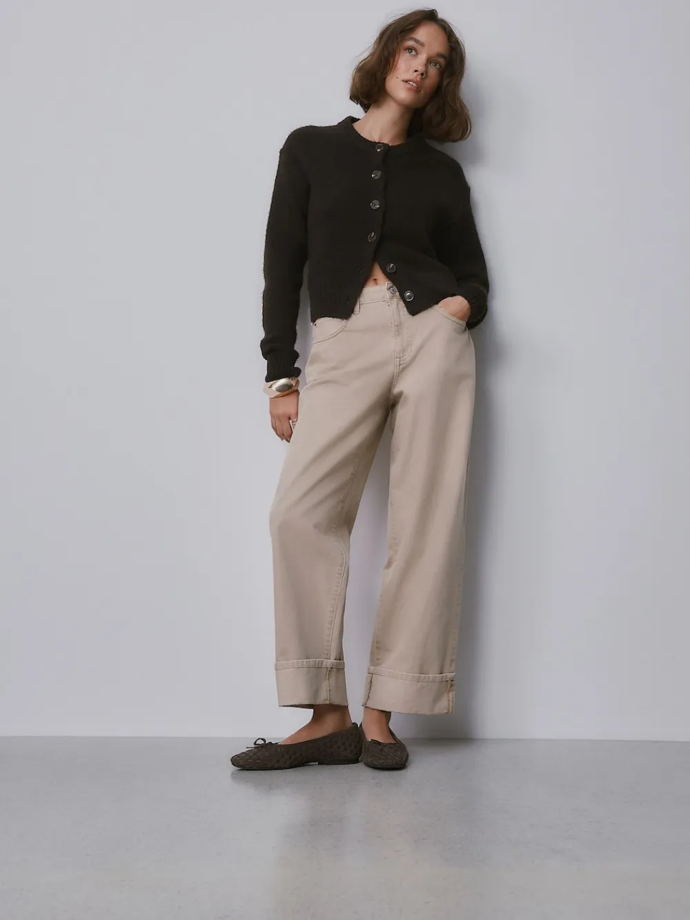 Next Forever Comfort® Leather Weave Ballet Flats Chocolate Brown Clearance