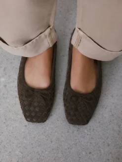 Next Forever Comfort® Leather Weave Ballet Flats Chocolate Brown Clearance