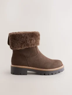 Next Forever Comfort® Faux Fur Cuff Ankle Boots Chocolate Brown Clearance