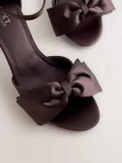 Next Forever Comfort® Satin Bow Block Heeled Sandals Chocolate Brown Discount