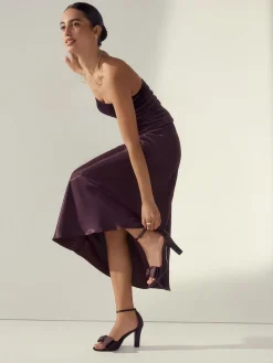 Next Forever Comfort® Satin Bow Block Heeled Sandals Chocolate Brown Discount