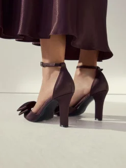 Next Forever Comfort® Satin Bow Block Heeled Sandals Chocolate Brown Discount