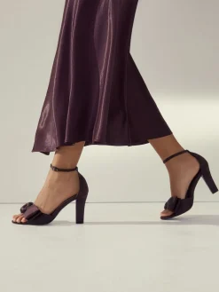 Next Forever Comfort® Satin Bow Block Heeled Sandals Chocolate Brown Discount