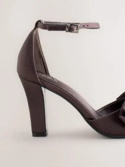 Next Forever Comfort® Satin Bow Block Heeled Sandals Chocolate Brown Discount