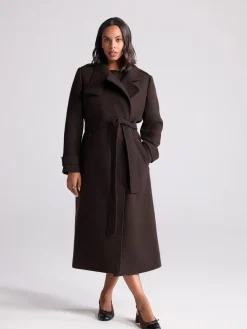 Next Formal Funnel Neck Coat Chocolate Brown Hot