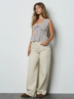 Next Shirred Tie Front Sleeveless Top Chocolate Brown Gingham Hot