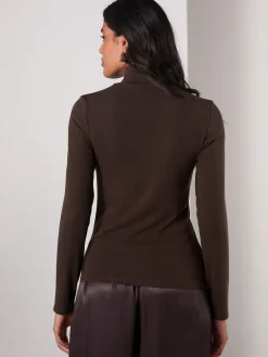 Next Chocolate Brown High Neck Long Sleeve Top with TENCEL™ Lyocell Outlet