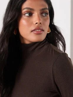 Next Chocolate Brown High Neck Long Sleeve Top with TENCEL™ Lyocell Outlet