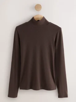 Next Chocolate Brown High Neck Long Sleeve Top with TENCEL™ Lyocell Outlet