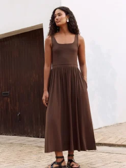 Next Jersey Waisted Summer Dress Chocolate Brown Sale