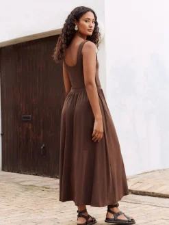Next Jersey Waisted Summer Dress Chocolate Brown Sale