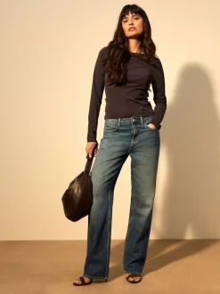 Next Chocolate Brown Lace Detail Long Sleeve Top New