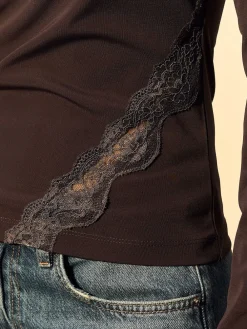 Next Chocolate Brown Lace Detail Long Sleeve Top New