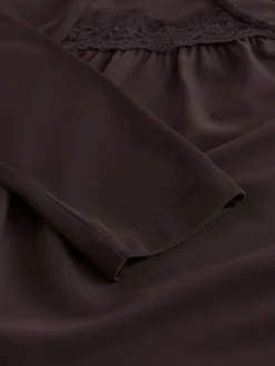 Next Chocolate Brown Lace Detail Long Sleeve Top New