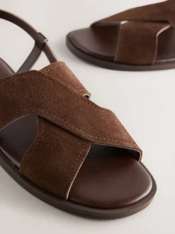 Next Standard/Wide Fit Stitched Slingback Sandals Chocolate Brown Leather