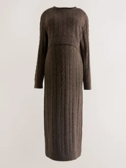 Next Maternity Knitted Nursing Dress Chocolate Brown Best