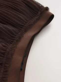 Next Mesh Pleated Maxi Skirt Chocolate Brown Outlet