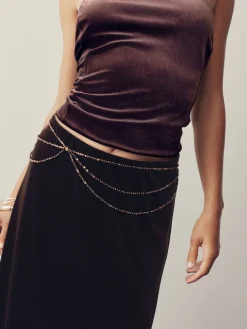 Next Metallic Skinny Tiered Beaded Belt Chocolate Brown Sale