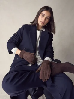 Next N. Premium Leather Sheepskin Gloves Chocolate Brown Discount