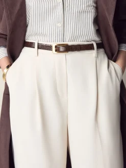 Next Chocolate Brown N. Premium Made In Italy Croc Effect Look Leather Belt Sale