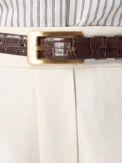 Next Chocolate Brown N. Premium Made In Italy Croc Effect Look Leather Belt Sale