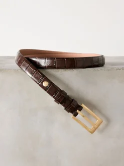 Next Chocolate Brown N. Premium Made In Italy Croc Effect Look Leather Belt Sale