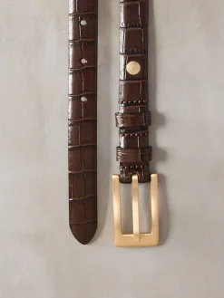 Next Chocolate Brown N. Premium Made In Italy Croc Effect Look Leather Belt Sale